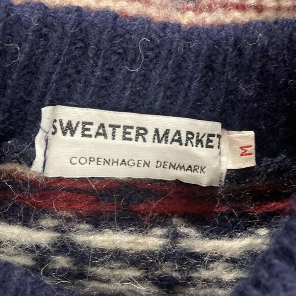 Sweater Market Denmark Wool Fair Isle Nordic Sweater Womens Medium M Red Blue - Picture 5 of 11